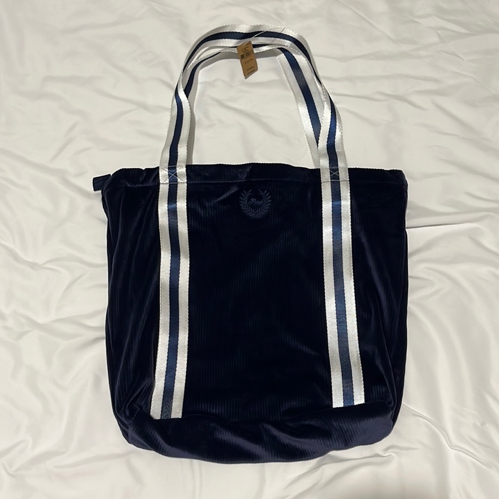 Victoria’s Secret pink velvet ribbed tote bag with zipper navy blue